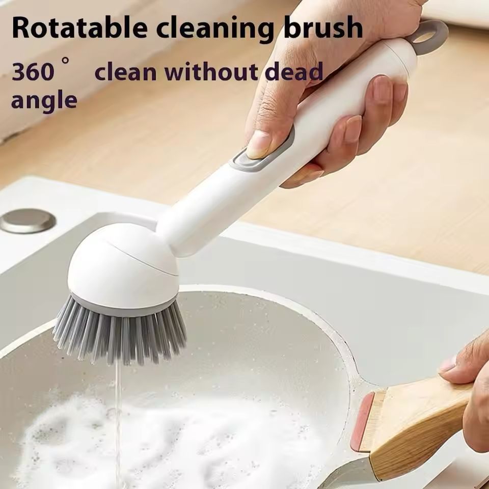 ✨ 360° Rotating Dish Cleaning Brush with Soap Dispenser ✨