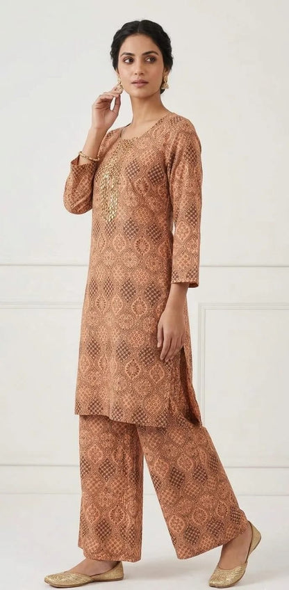 ✨🌸 Peach Block Printed Arabic Lawn 2PC Set 🌸✨