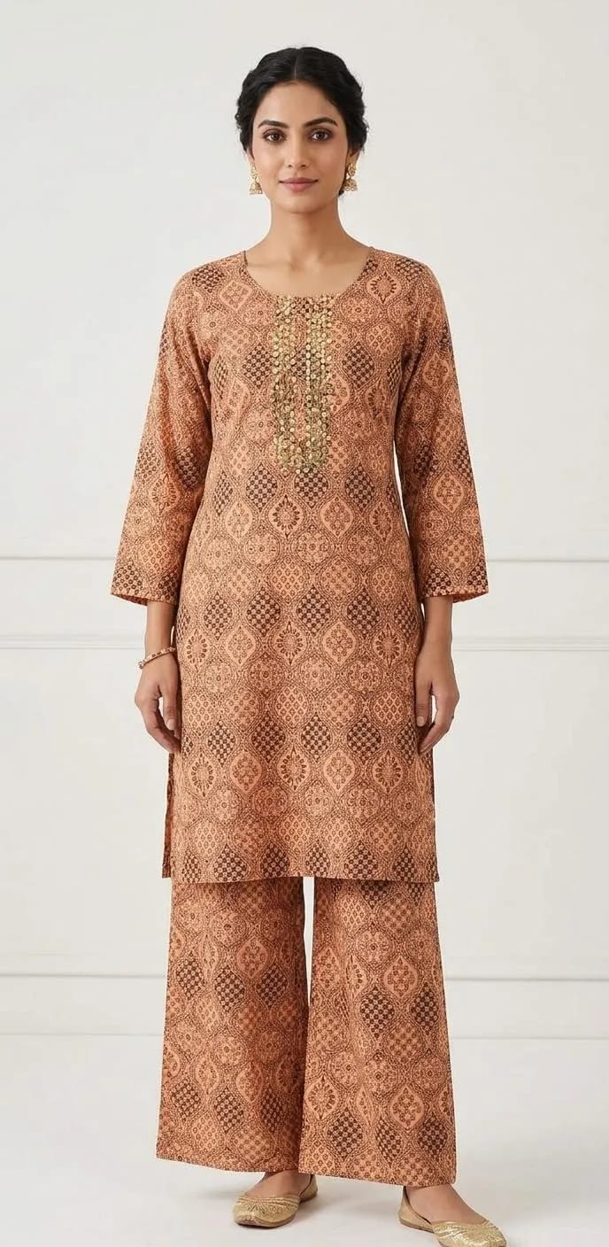 ✨🌸 Peach Block Printed Arabic Lawn 2PC Set 🌸✨