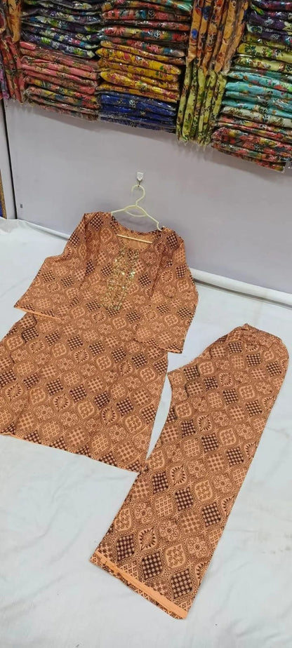 ✨🌸 Peach Block Printed Arabic Lawn 2PC Set 🌸✨