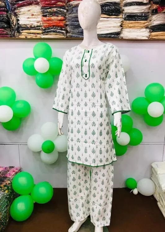✨🤍 White Printed Arabic Lawn Kurta Set 🤍✨