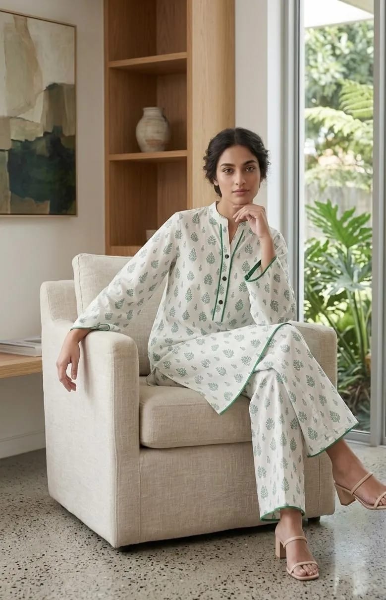✨🤍 White Printed Arabic Lawn Kurta Set 🤍✨