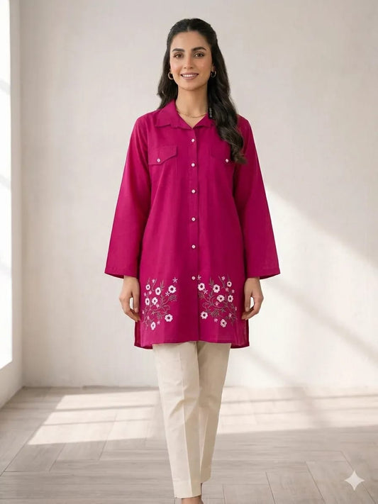 ✨🌸 Pink Embroidered Lawn Kurta for Women 🌸✨