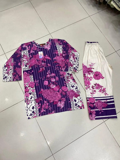 ✨🌸 Pink Printed Lawn 2PC Kurta Trouser Set 🌸✨