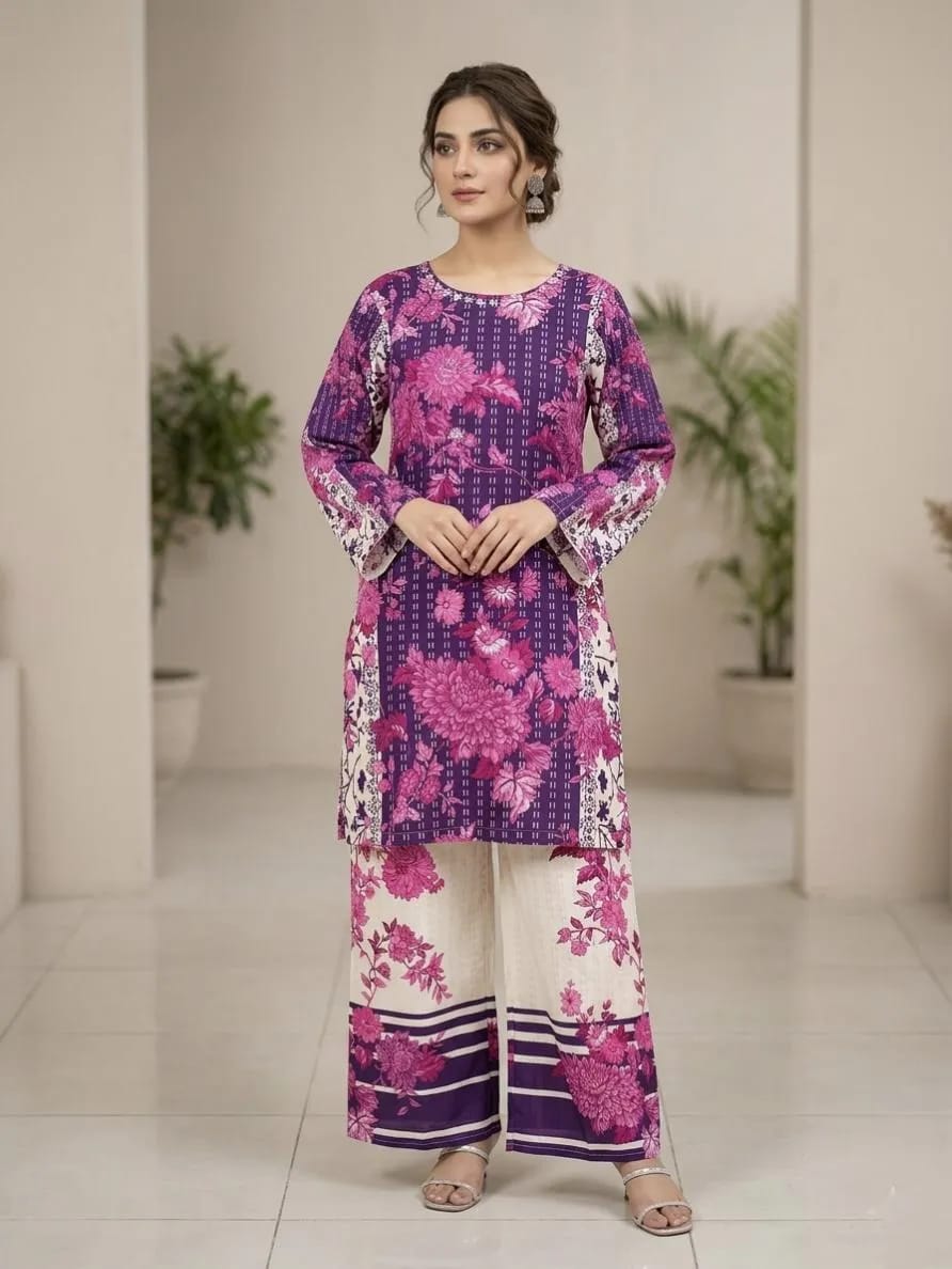✨🌸 Pink Printed Lawn 2PC Kurta Trouser Set 🌸✨