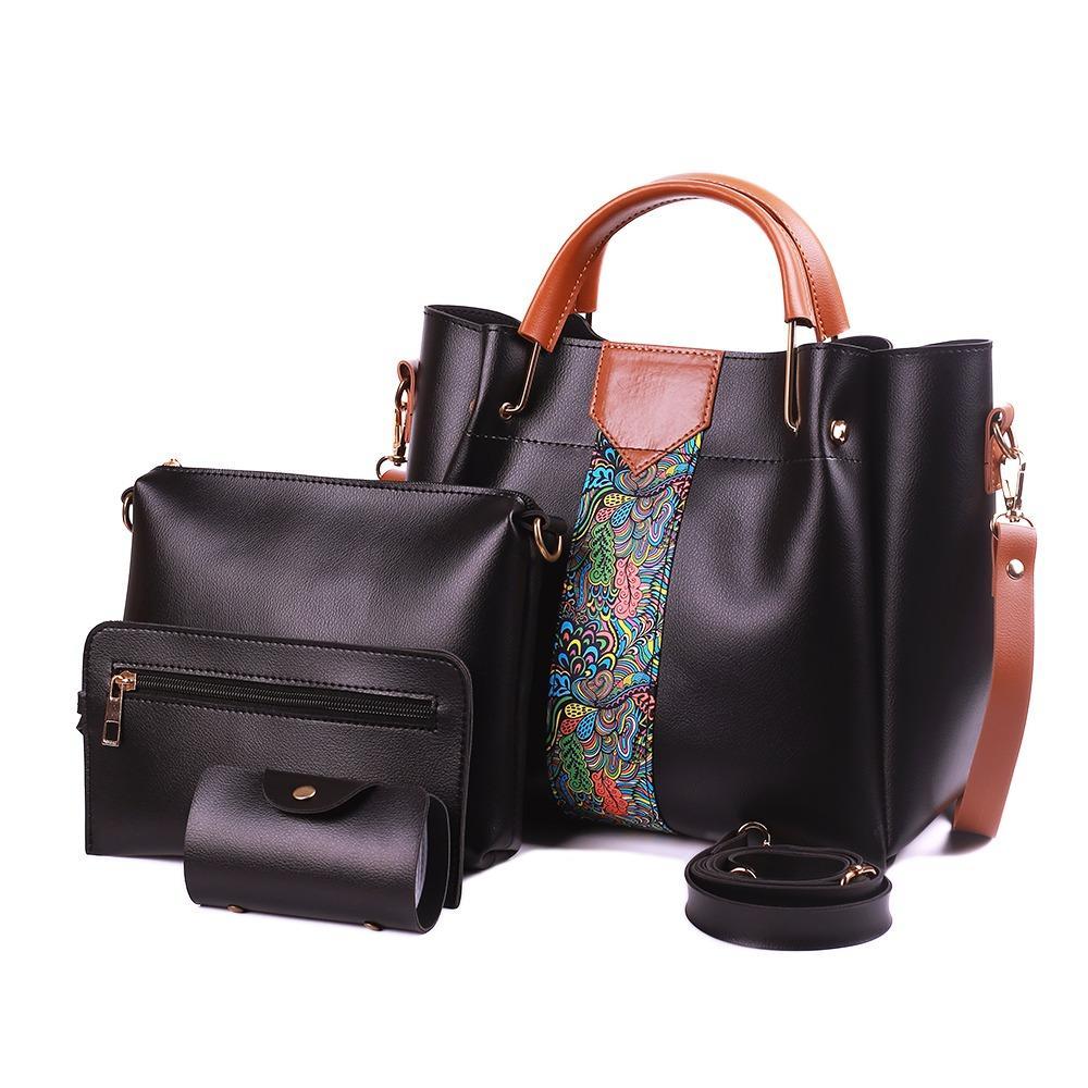 👜✨ New Arrival – White 4 Pcs PU Leather Handbag Set with Elegant Paisley Design ✨👜