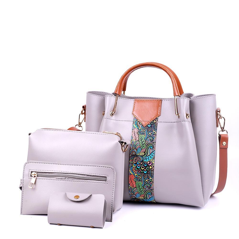 👜✨ New Arrival – White 4 Pcs PU Leather Handbag Set with Elegant Paisley Design ✨👜