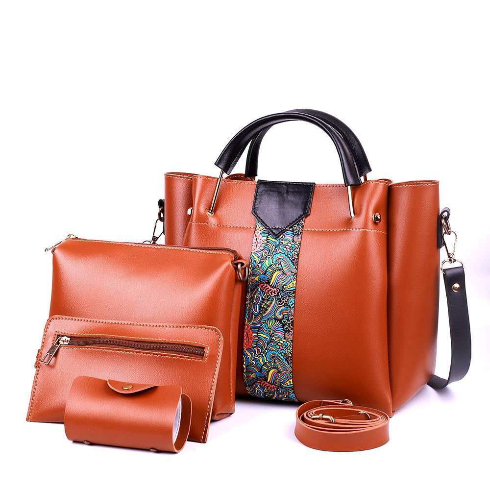 👜✨ New Arrival – White 4 Pcs PU Leather Handbag Set with Elegant Paisley Design ✨👜