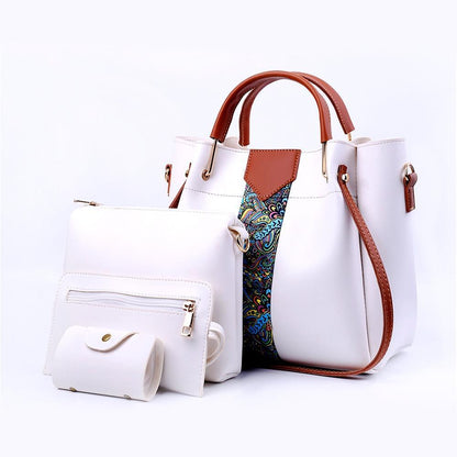 👜✨ New Arrival – White 4 Pcs PU Leather Handbag Set with Elegant Paisley Design ✨👜