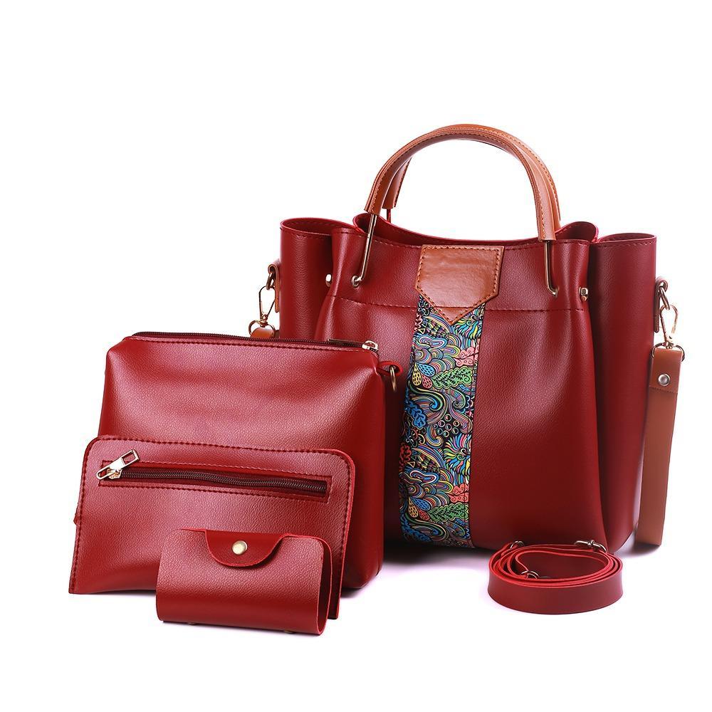 👜✨ New Arrival – White 4 Pcs PU Leather Handbag Set with Elegant Paisley Design ✨👜
