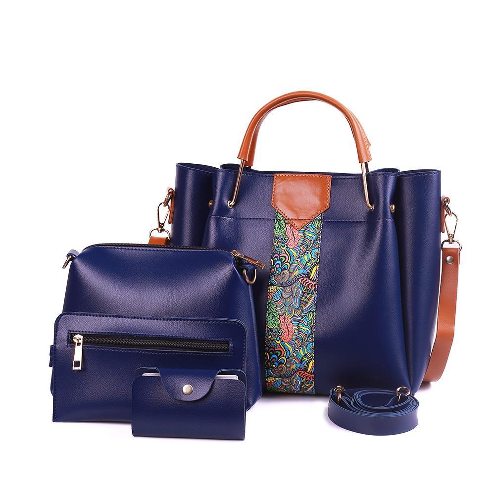 👜✨ New Arrival – White 4 Pcs PU Leather Handbag Set with Elegant Paisley Design ✨👜
