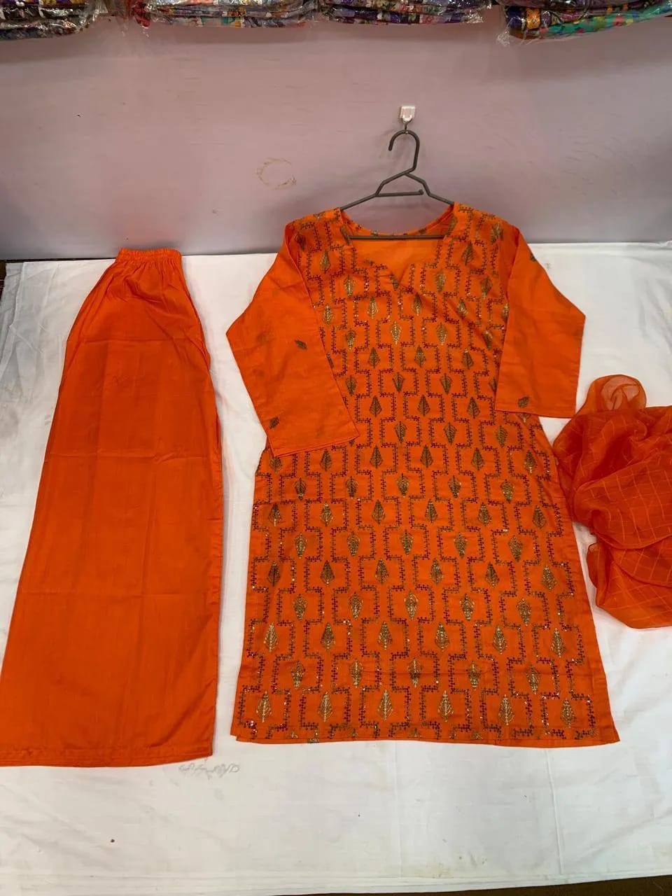 ✨🧡 Orange Embroidered 3PC Cotton Lawn Suit 🧡✨