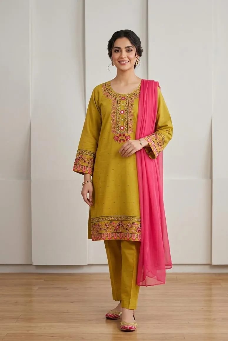 ✨🌸 Multicolor Embroidered Cotton Lawn 3Pcs Set 🌸✨