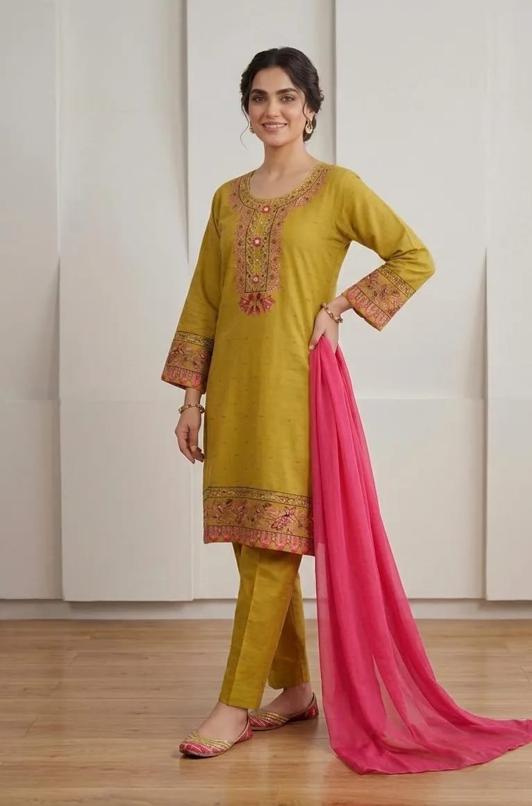✨🌸 Multicolor Embroidered Cotton Lawn 3Pcs Set 🌸✨