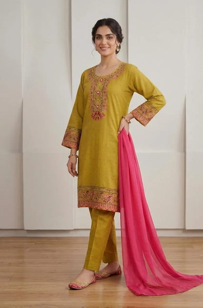 ✨🌸 Multicolor Embroidered Cotton Lawn 3Pcs Set 🌸✨