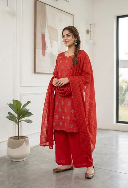✨❤️ Red Embroidered Kurta Pajama Set for Women ❤️✨