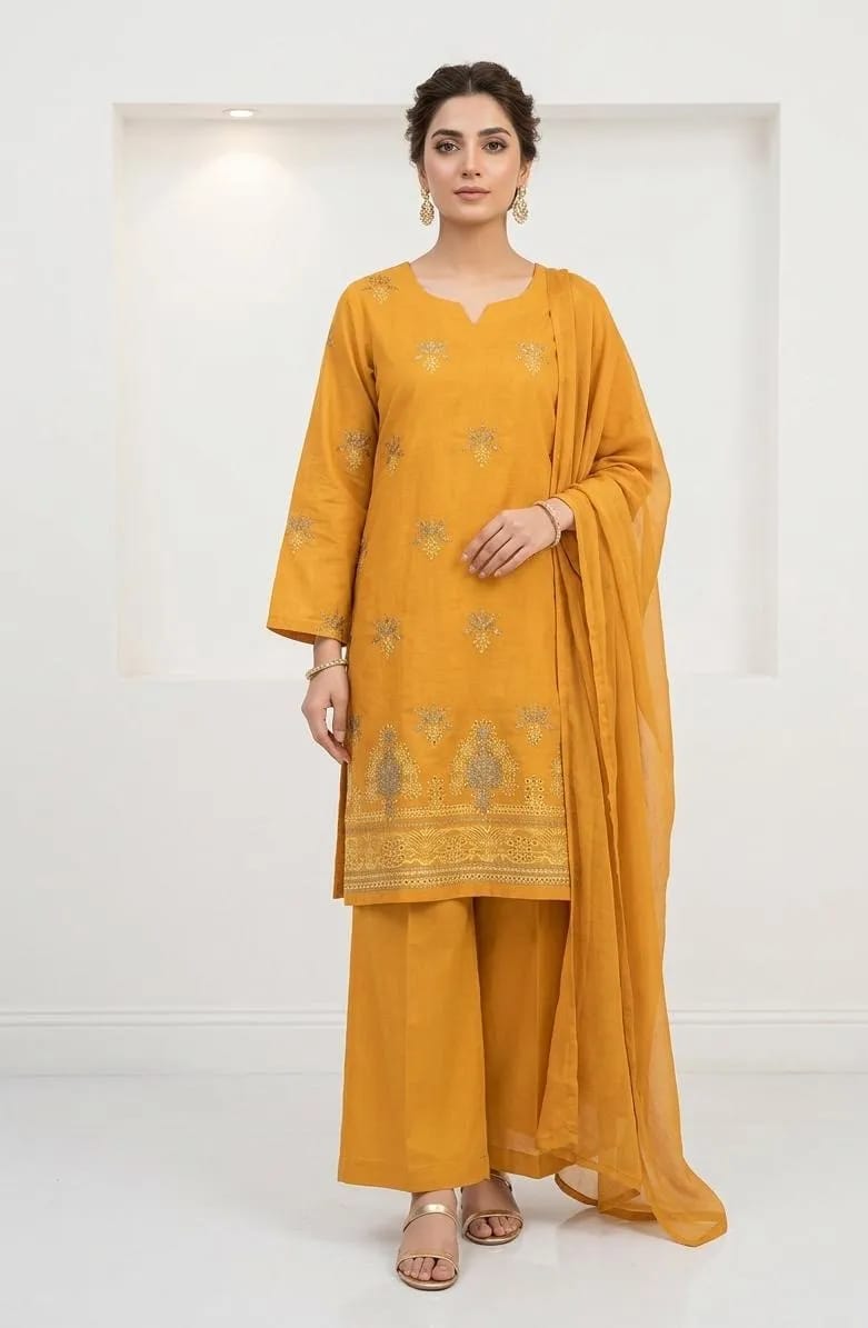 ✨💛 Women’s Yellow Embroidered Kurta Pajama Set 💛✨