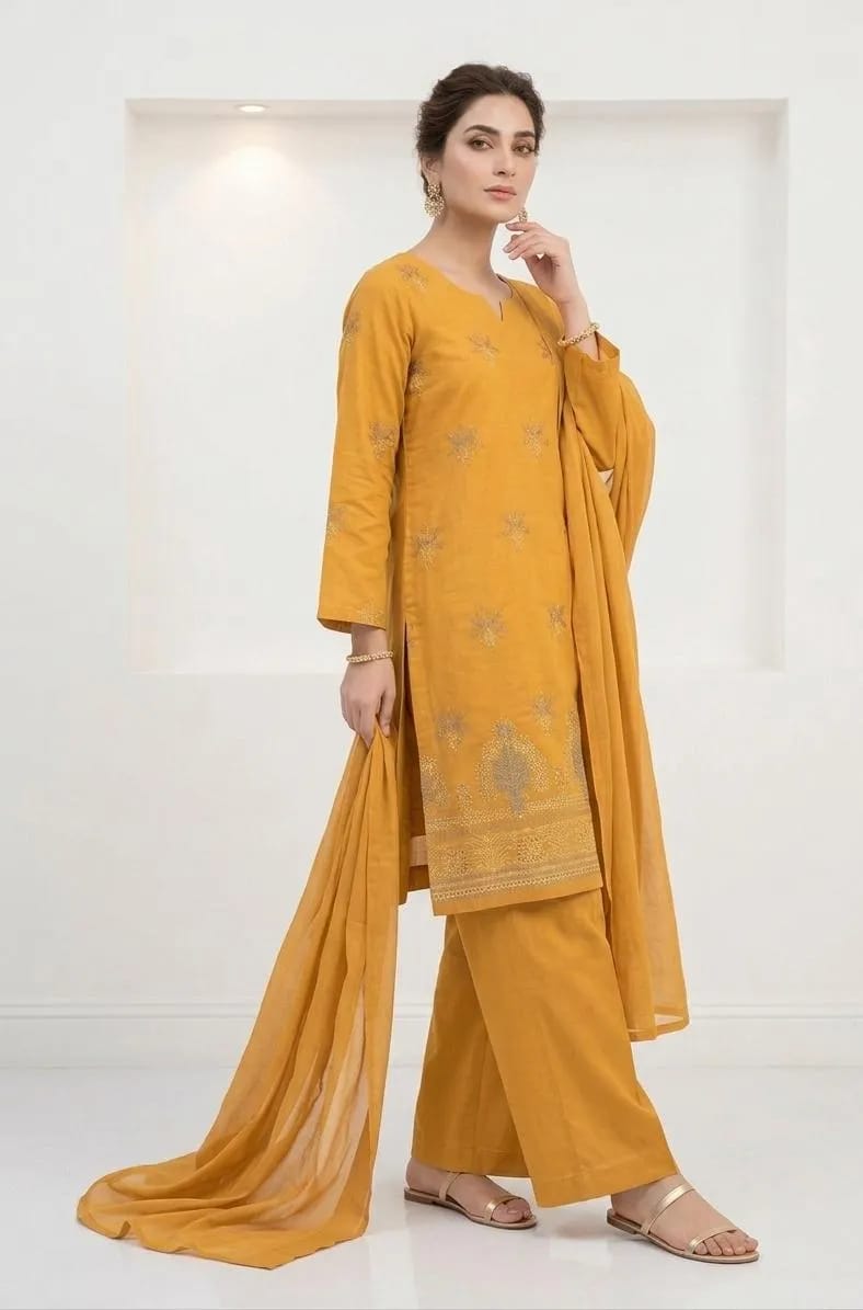 ✨💛 Women’s Yellow Embroidered Kurta Pajama Set 💛✨