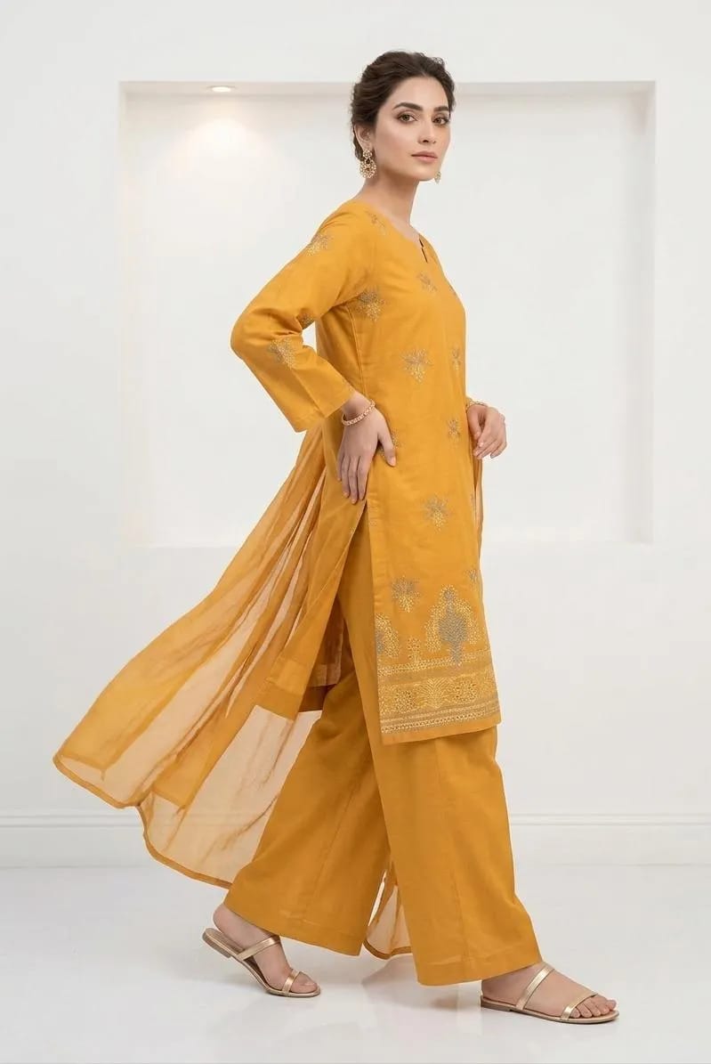 ✨💛 Women’s Yellow Embroidered Kurta Pajama Set 💛✨