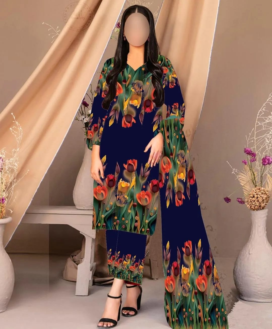 🌸✨ Premium Silky Printed 3 Piece Suit ✨🌸