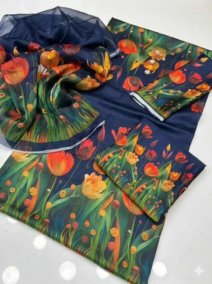 🌸✨ Premium Silky Printed 3 Piece Suit ✨🌸