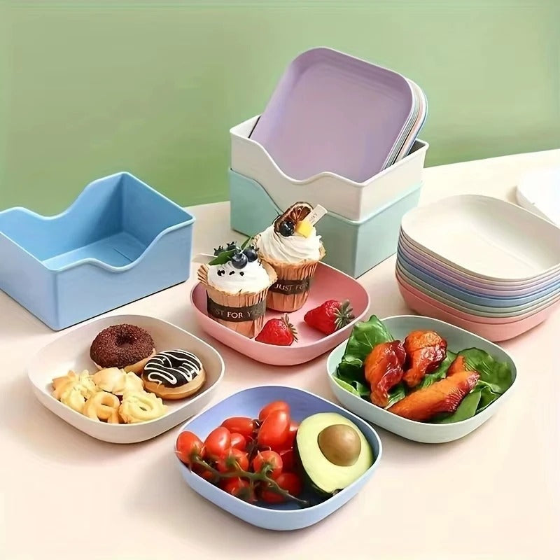 Premium 10-Piece Mini Square Plates Set with Stand
