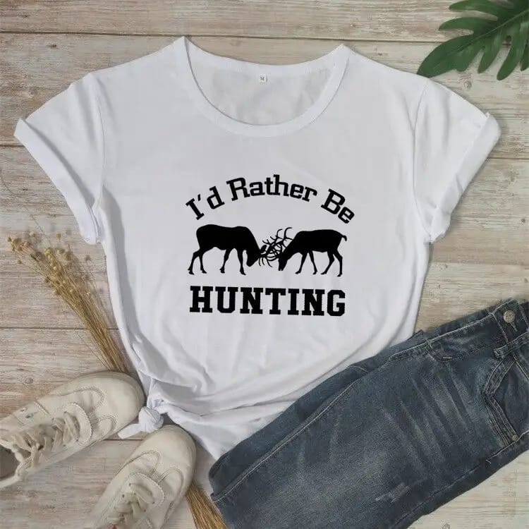 ✨🦌 Foreign Trade “I'D Rather Be Hunting” Graphic T-Shirt 🦌✨