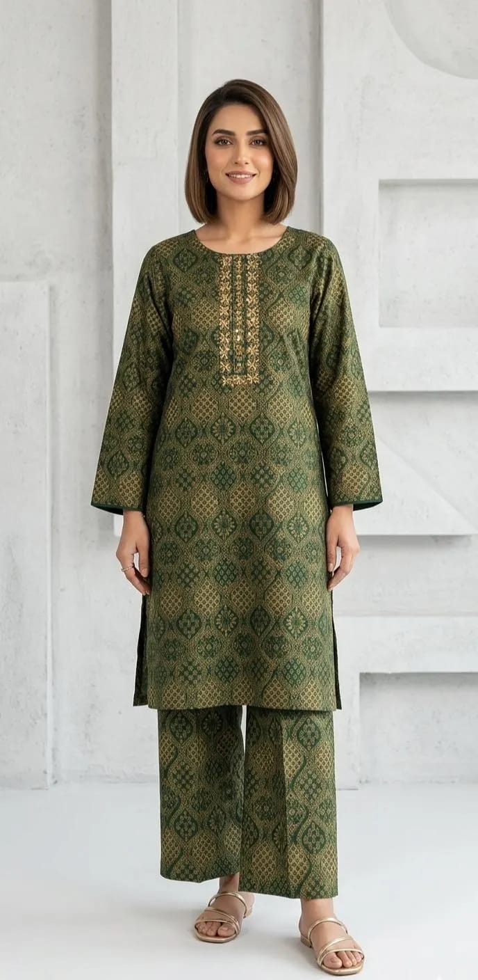✨💚 Green Embroidered Kurta Pajama Set for Women 💚✨