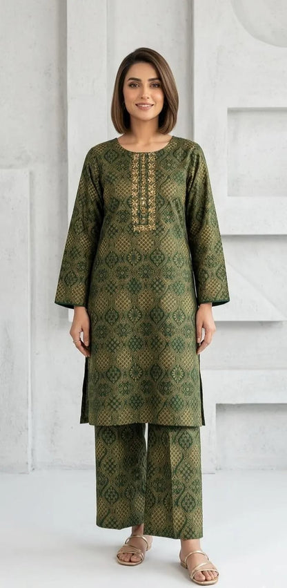 ✨💚 Green Embroidered Kurta Pajama Set for Women 💚✨