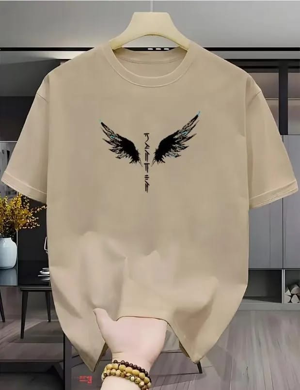 ✨🤎 Men's Beige Wings Printed Dri Fit T-Shirt ✨