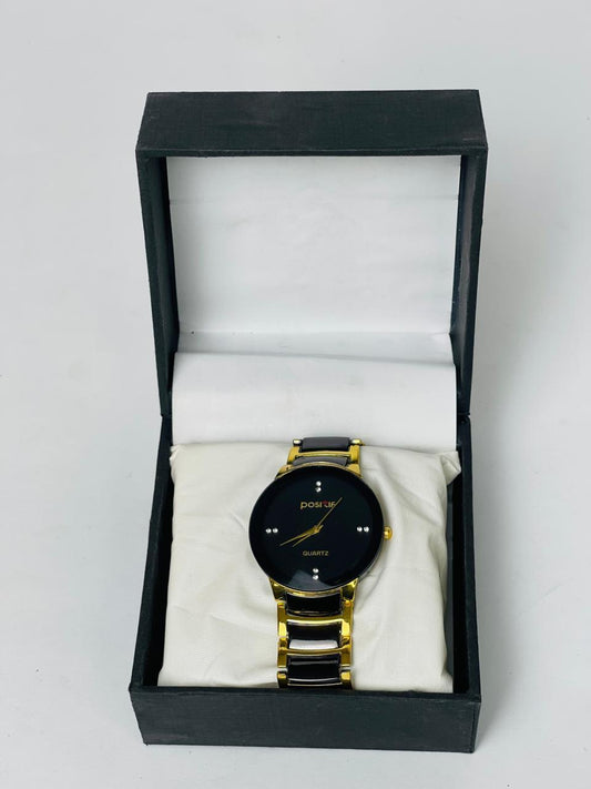 ✨⌚ Men's Black Gold Quartz Watch ⌚✨