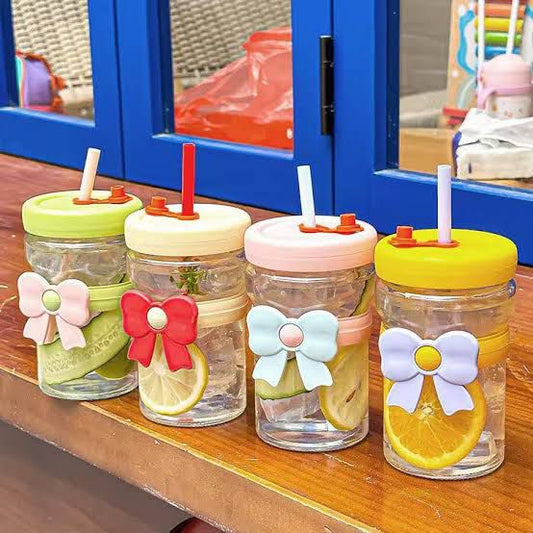 🥤 400ML Flower Bow Glass Cup 🥤