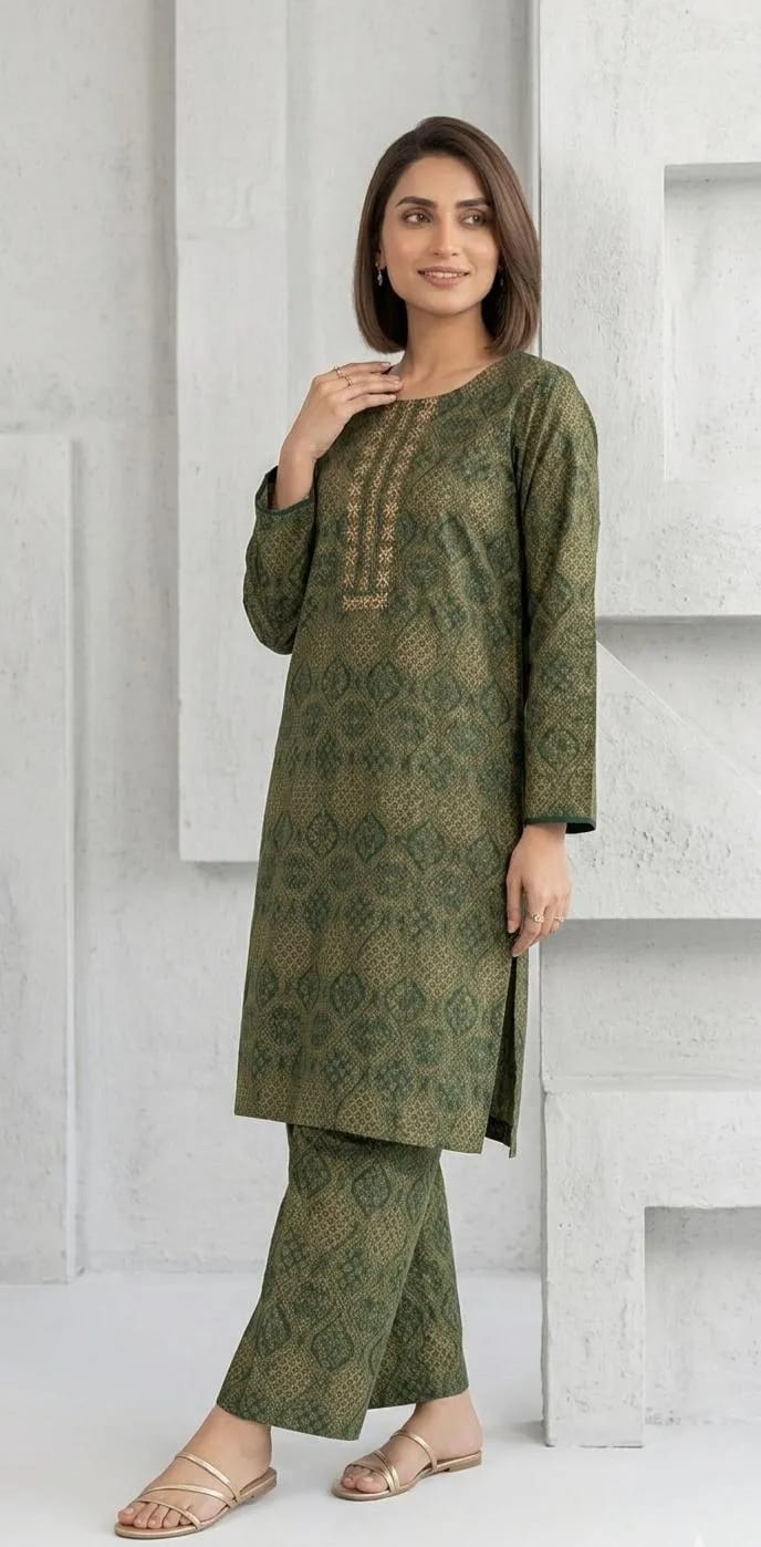 ✨💚 Green Embroidered Kurta Pajama Set for Women 💚✨