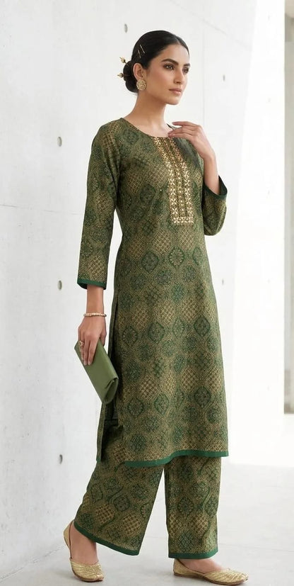✨💚 Green Embroidered Kurta Pajama Set for Women 💚✨