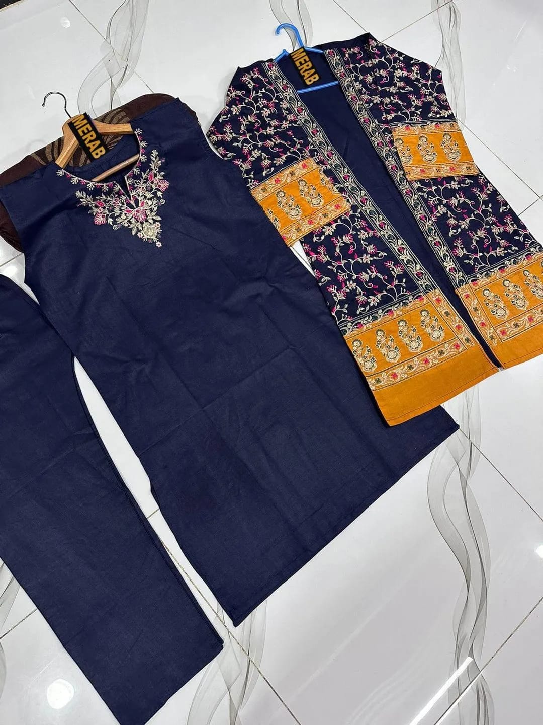 ✨💙 Blue Embroidered 3-Piece Cotton Suit 💙✨