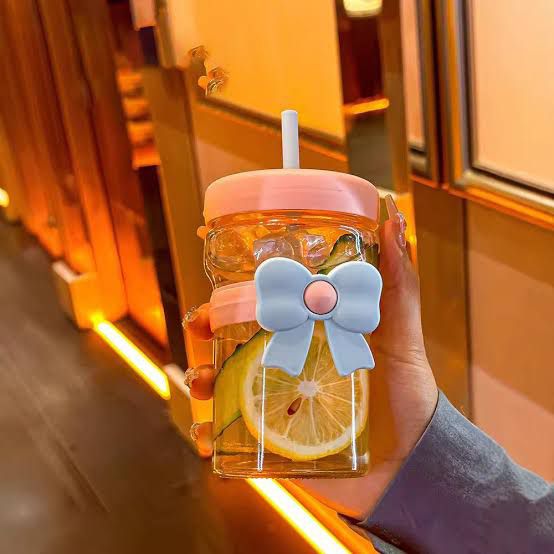 🥤 400ML Flower Bow Glass Cup 🥤